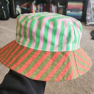 Colorful Pink Green And Orange Striped Bucket Hat